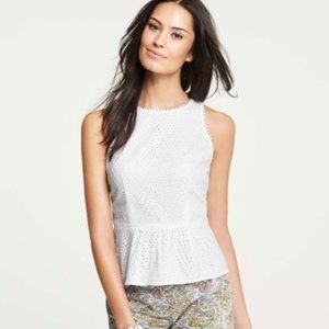 ANN TAYLOR - White Eyelet Peplum Top Size 4